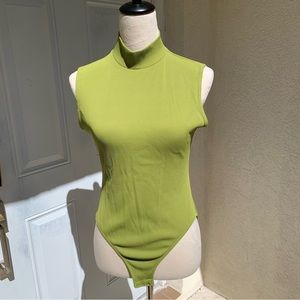 JONDEN. Lime Green sleeveless bodysuit. Buttons on bottom. Mock Turtle N…